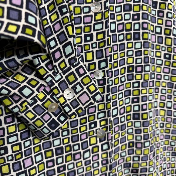 August Max Woman 12W 100% Silk Retro Print Buttoned Top Funky 70s Luxury Costume - Picture 3 of 10